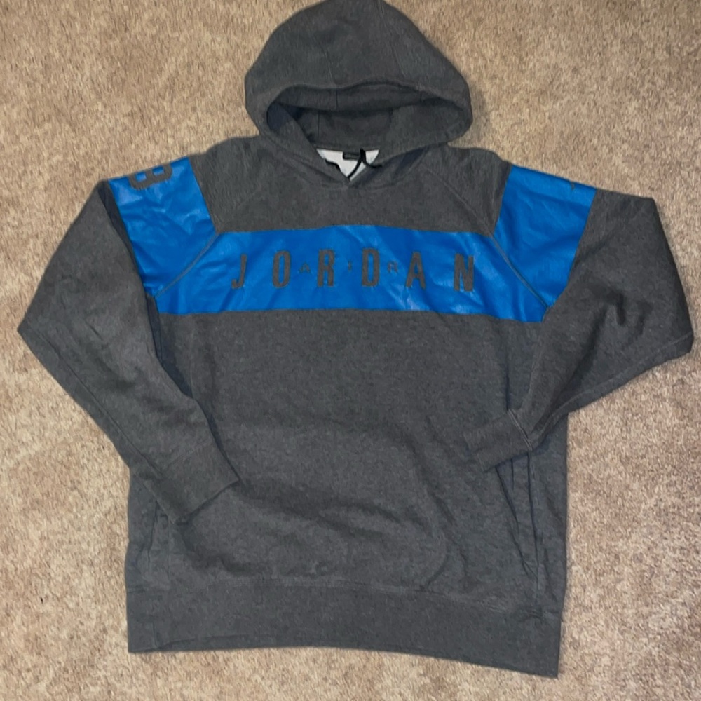 Michael Air Jordan Logo 23 Size XL Unisex Long Sleeve Gray Blue Pullover Hoodie